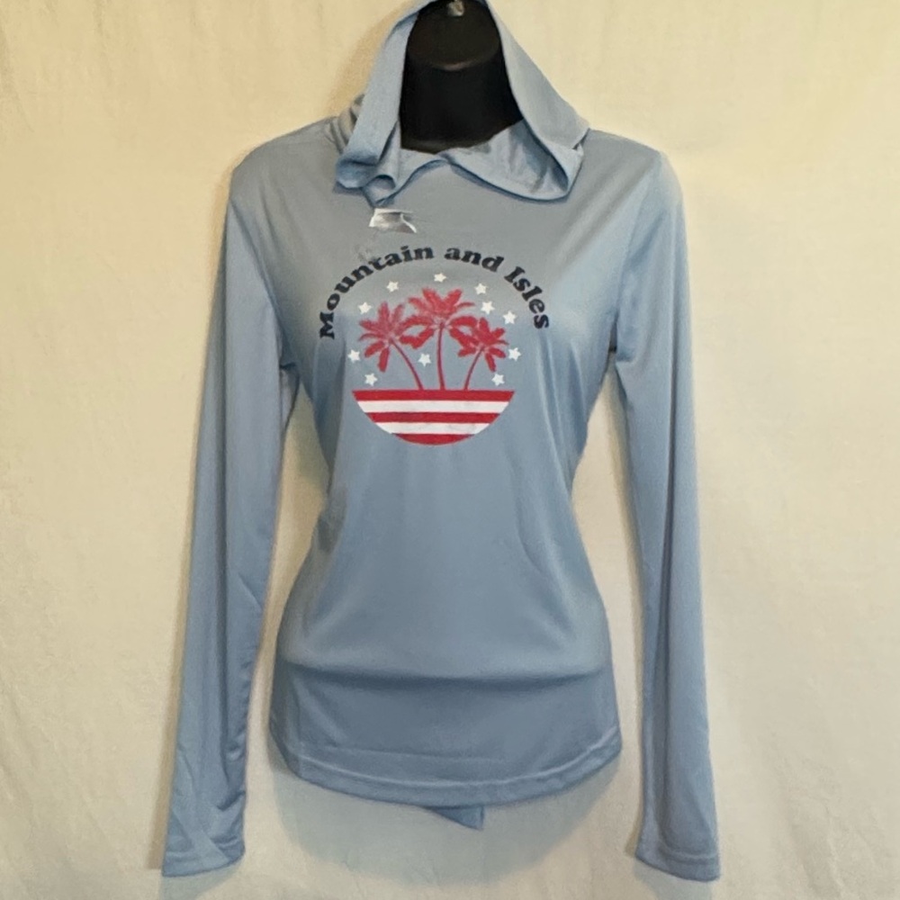 H-127 Mountain and Isles‎ NWOT Blue Hooded Long Sleeve Pullover Top Size S